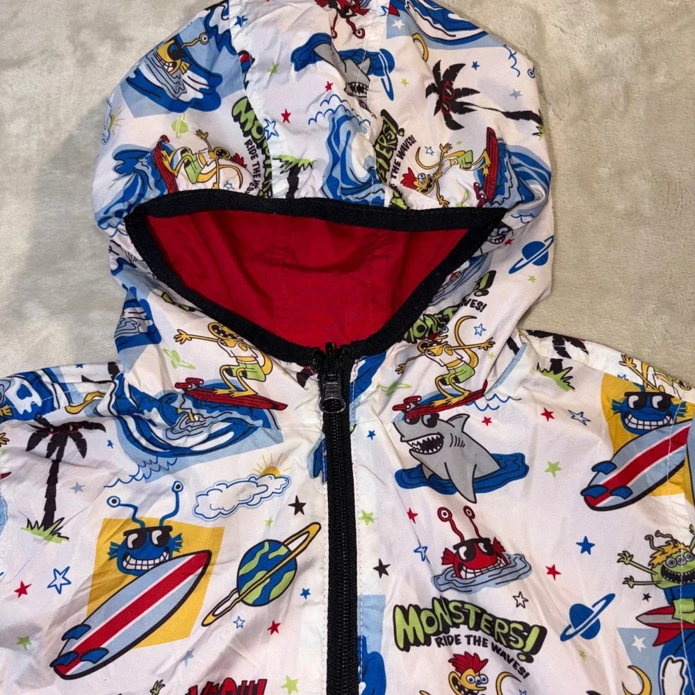 365 Kids Garanimals Reversible Monster Surf Windbreaker Jacket Red White Size 7